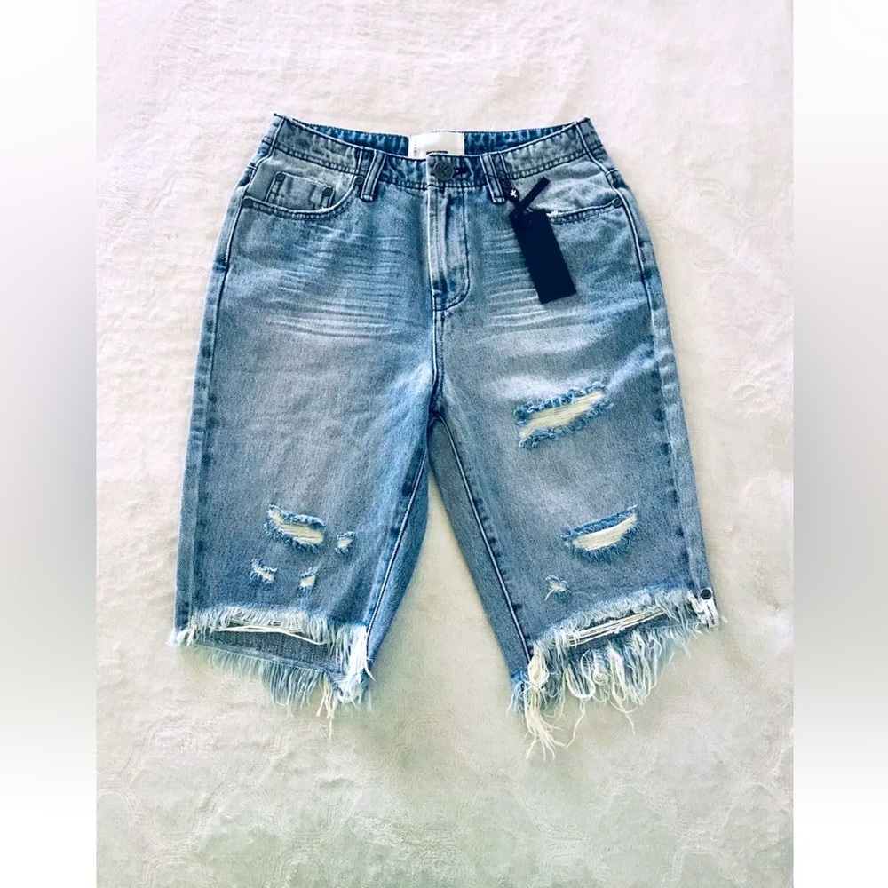 One Teaspoon Womens Blue Denim Salty Dog Cutoff Trucker Shorts Size 26